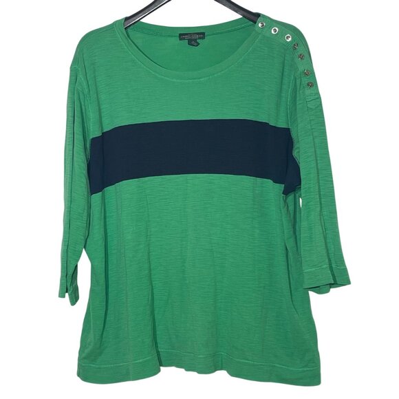 Lauren Ralph Lauren Color Block Slub Cotton Top Sz 3X Kelly Green Preppy - Picture 1 of 6